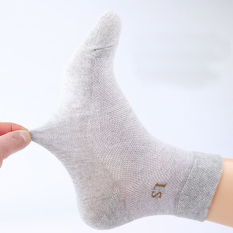 Summer Solid Color Mesh Casual Socks Factory Wholesale Simple Polyester Cotton Breathable Men's Thin Mid-Calf Casual Socks