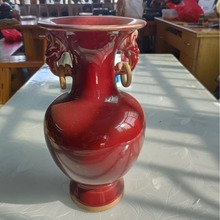 定制长沙铜官窑鸡肝石花瓶 鸡血红色手工拉坯花瓶 特色中国红摆件