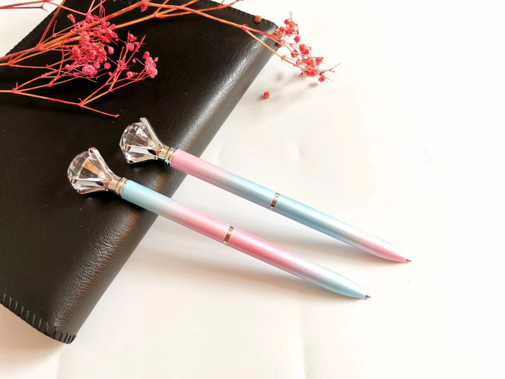 New Macaron Gradient Big Rhinestone Pen Fashion Fairy Pen Creative Style Plastic Pen Advanced Gift Pen Student Pen