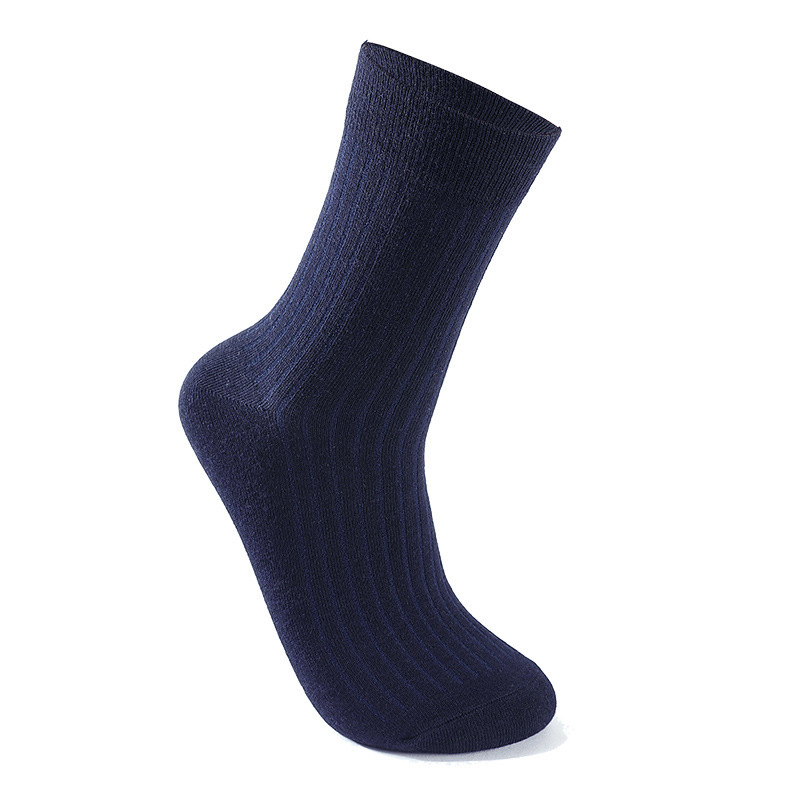 Socks Men's Middle Tube Socks Autumn and Winter Double Knitted Socks Breathable Sweat Absorbing Business Sports Spring and Summer Black Men's Solid Color Stockings