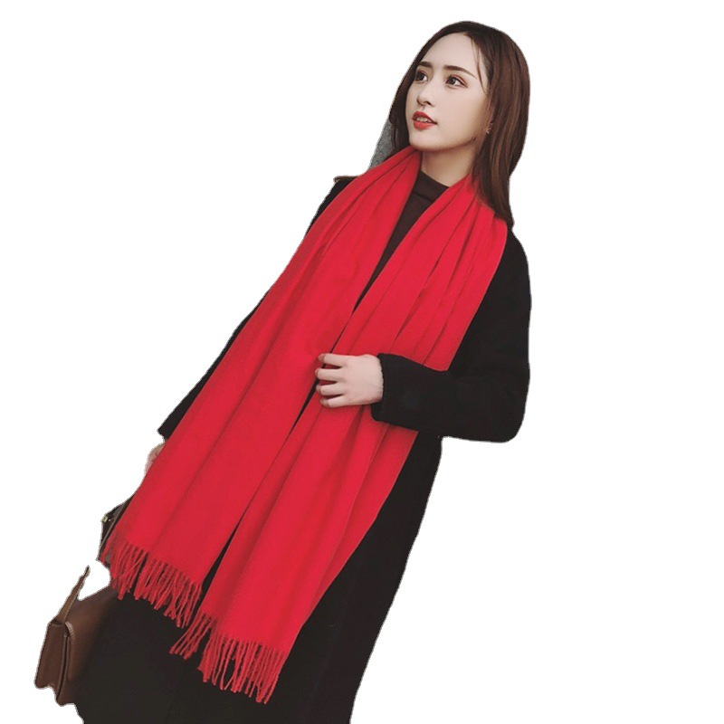 2023 Winter Artificial Cashmere Scarf Women's Solid Color Men's Thick Shawl Warm Scarf Cashmere Scarf Wholesale Red
