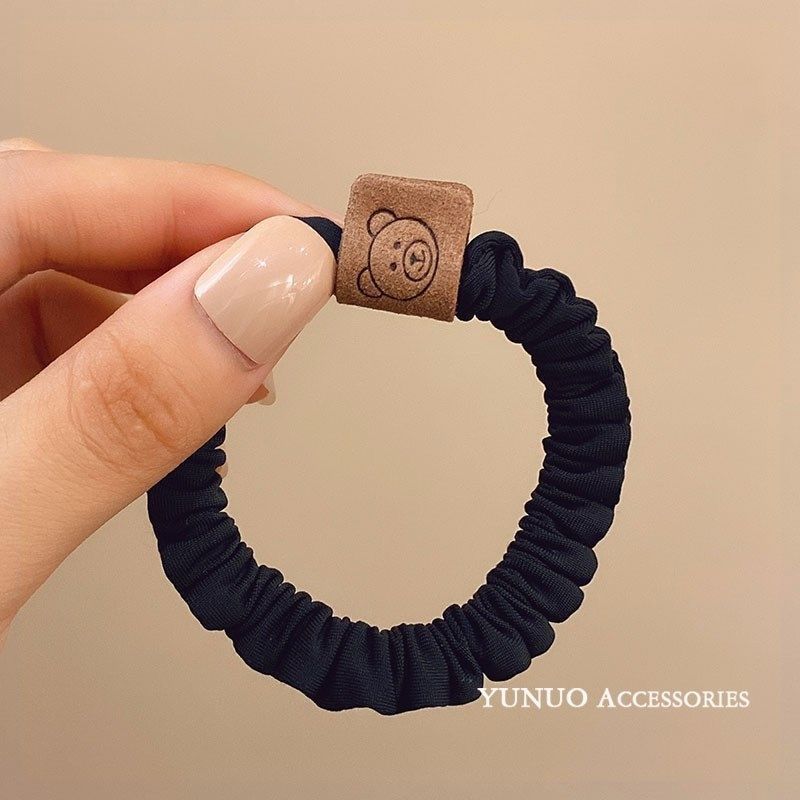 Korean Style Cute Bear Pleated Hair Band Internet Celebrity Same Fashion Leather Cloth Label Hair Rope Women's Tie-up Hair Head Rope