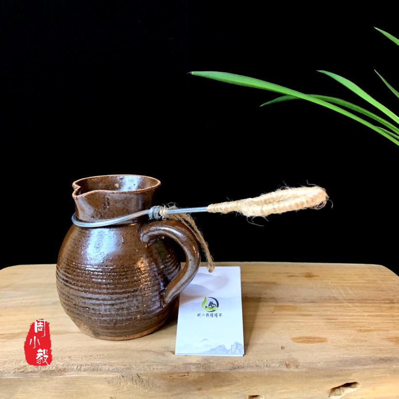 批发周小毅罐罐茶 甘肃天水煮茶罐 纯手工土陶罐 铁丝把手缠麻绳1
