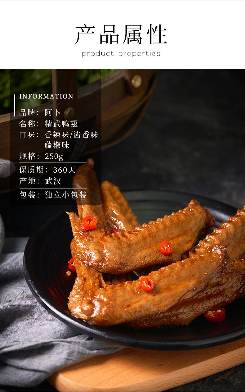 阿卜香辣鸭翅250g 武汉卤味精武鸭翅膀散装休闲零食