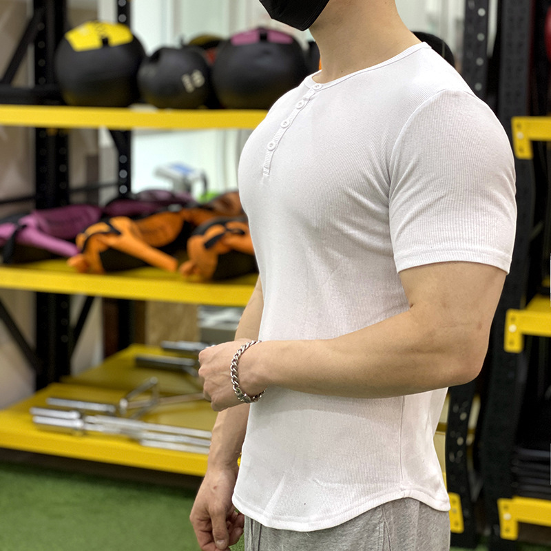 亚马逊外贸男美式亨利衫打底衫男硬汉亨利领t恤修身运动休闲上衣