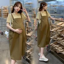 孕妇夏装时尚减龄套装韩版休闲宽松背带裙两件套简约甜美连衣裙