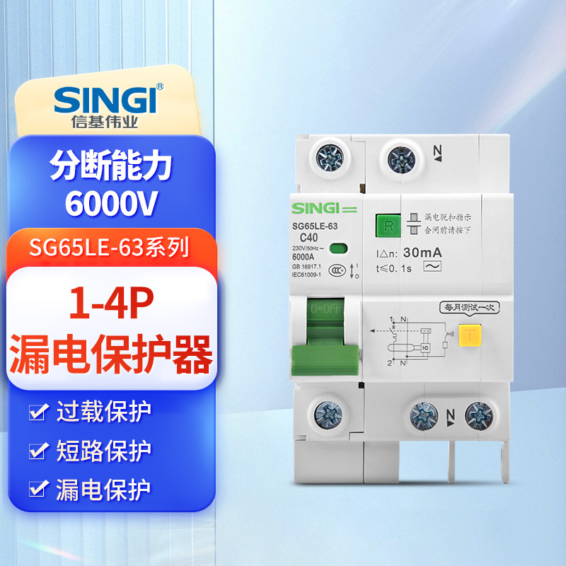 信基低压断路器2P漏电保护 空气开关小型断路器 厂家批发SG65LE