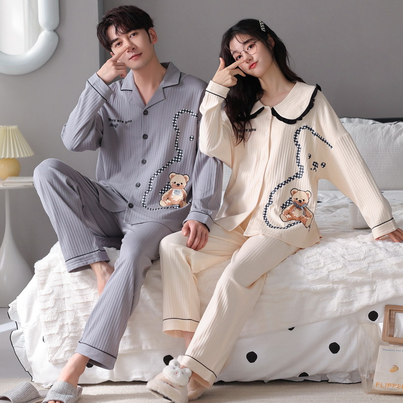情侣睡衣春秋款纯棉长袖长裤女士可爱卡通大码宽松男士家居服套装