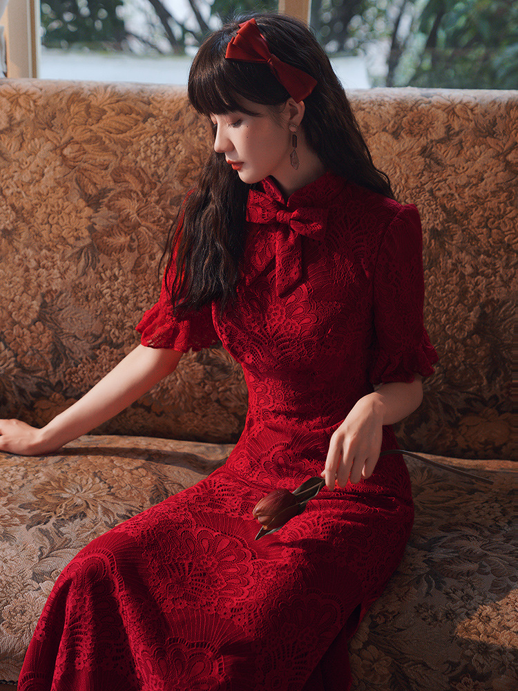 2022新款旗袍中国风新娘女复古气质改良中式礼服日常订婚敬酒服女