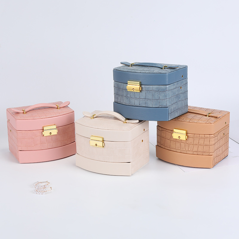 3-Layer Tape Mirror Jewelry Storage Box Female Earrings Ring Necklace Jewelry Box Trumpet Simplicity Jewelry Storage Box