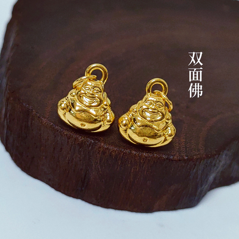 黄金999足金弥勒佛吊坠5d硬金双面笑佛挂坠纯金小金佛项链送女友