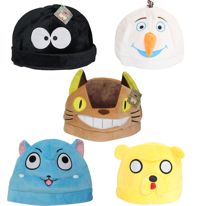 跨境毛绒圆帽卡通可爱宫崎骏黑炭老皮哈比蓝猫包耳帽保暖学生秋冬