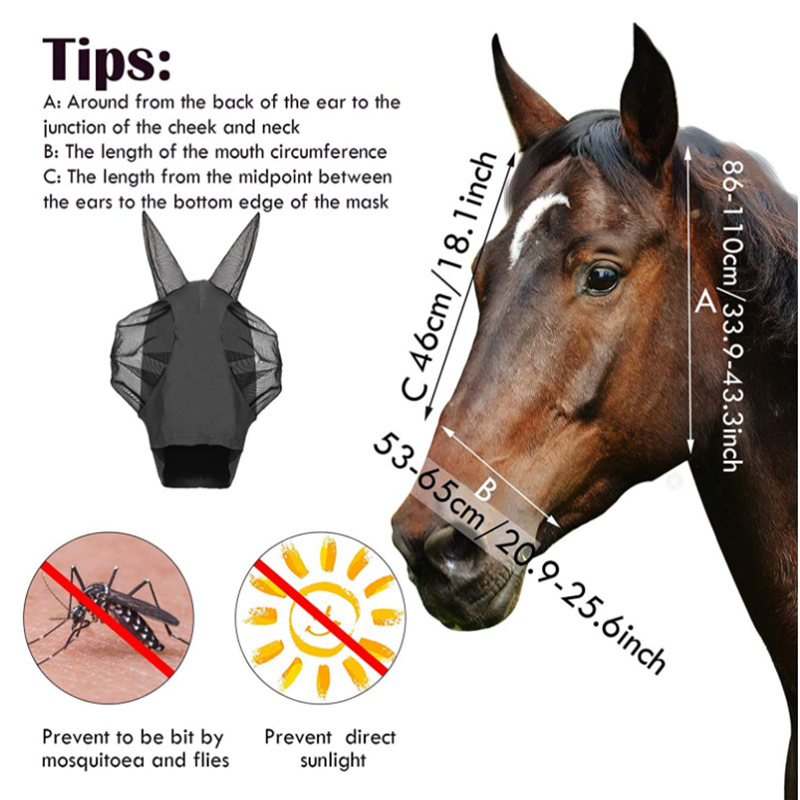 Cross-Border Equestrian Supplies Horse Mask Hatchet Face Anti-Mosquito Net Anti-Mosquito Anti-Insect Anti-Fly Elastic Horse Mask