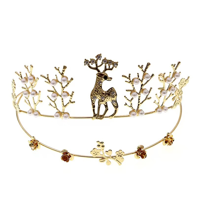 Handmade Pearl Deer Crown Birthday Baking Decoration One Deer Has Your Crown Wedding Birthday Party Flower Decoration