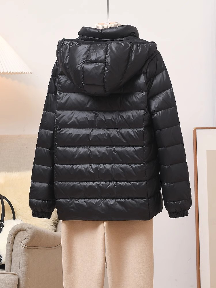 秋冬轻薄可脱卸帽羽绒服女短款白鹅绒保暖冬装外套black金情侣款