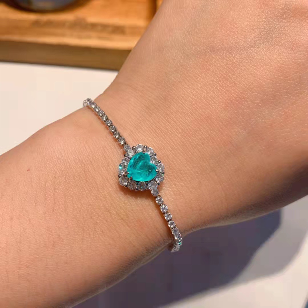 抖音热卖wish简约水晶海帕拉伊巴手链女气质仿真祖母绿手链女批发