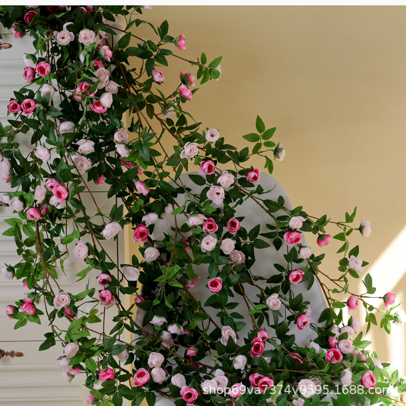 仿真茶玫花藤假花藤蔓玫瑰花藤条软装花艺造景植物墙婚庆家居装饰