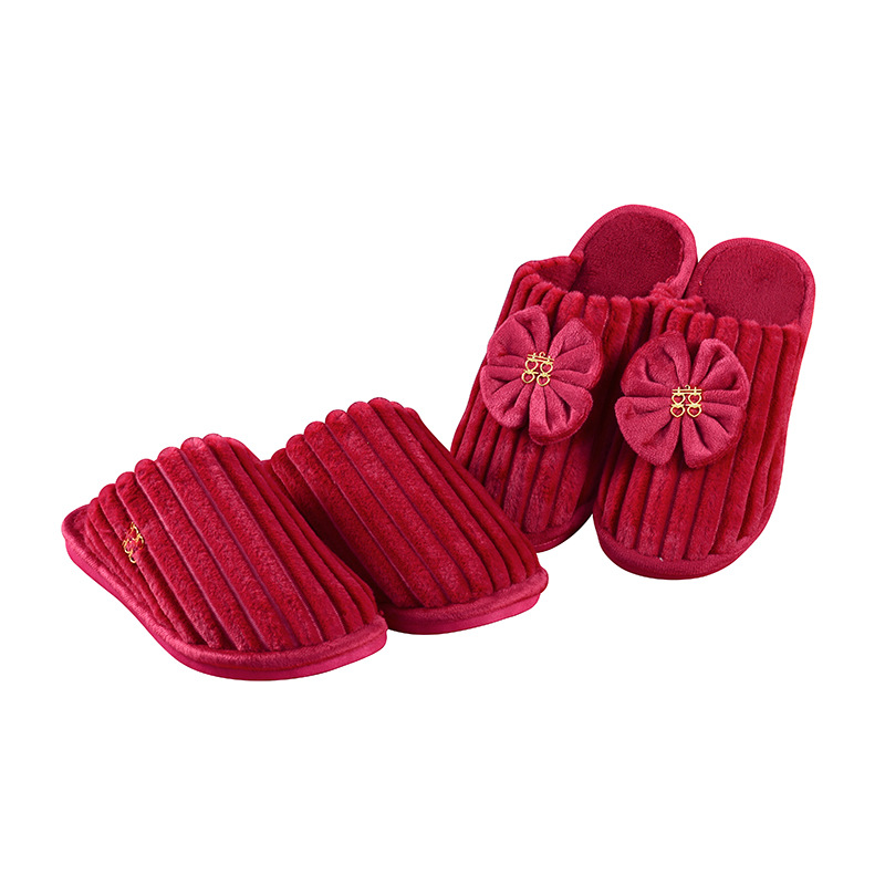 Spot Wedding Slippers Wedding Supplies Home Indoor Bowknot Slippers New Wedding Hall Red Slippers Wholesale