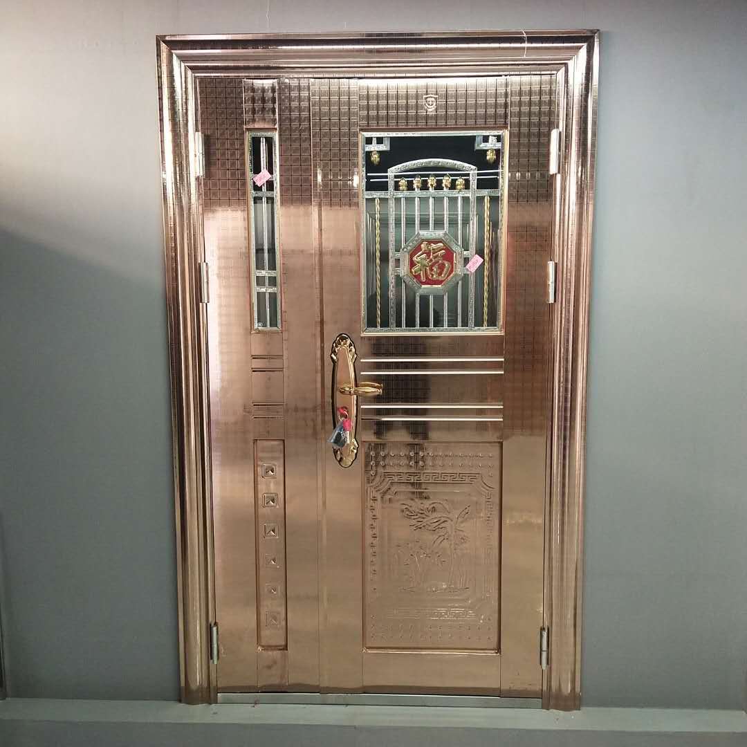 玫瑰金不锈钢门家用大门不锈钢单门子母门乡村入户对开门