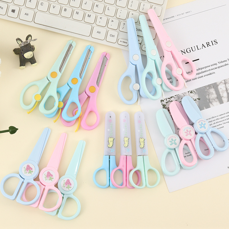 Macaron Color Handmade Children's Scissors Student Cute Plastic Small Scissors Kindergarten Art Paper Cut Safety Scissors