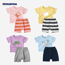 minizone婴儿套装夏装新款洋气男女宝宝纯棉短袖t恤短裤宽松套装