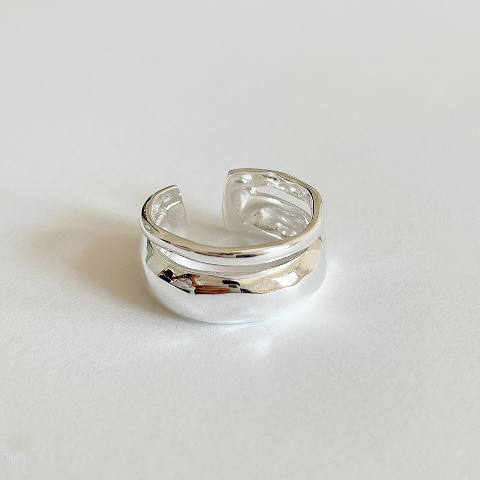 范智乔925纯银不规则双凹凸肌理感银环戒指指环ins小众时尚冷淡风