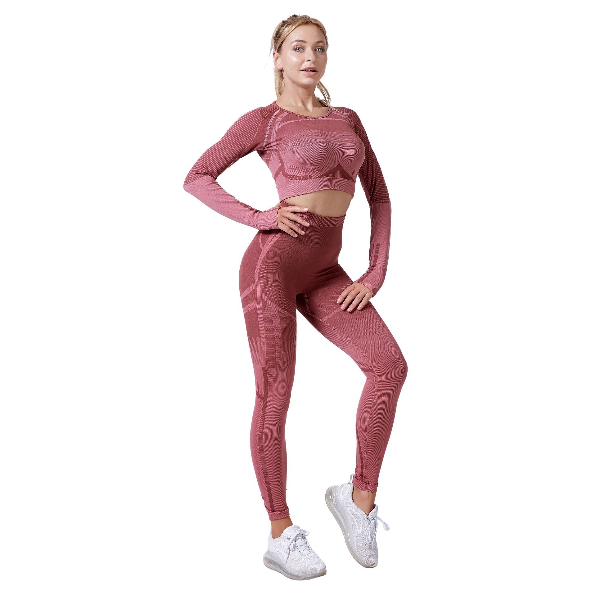 瑜伽服女欧美新款长袖紧身无缝运动套装健身户外锻炼运动性感套装