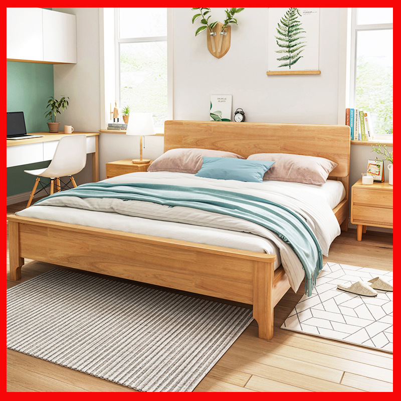 北欧实木床主卧1.8米双人床小户型1.2m现代简约1.5米出租公寓床