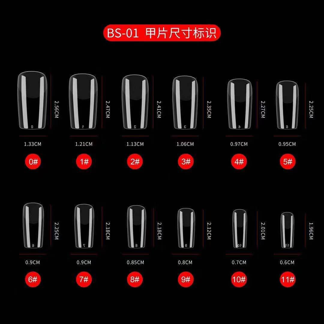 跨境热销美甲甲片504片透明假指甲高弧度盒装水管甲贴片厂家直销