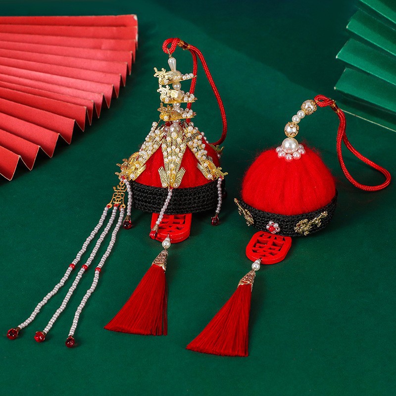 新款国潮编织凤冠状元帽七夕汽车手工挂件送礼结婚礼物diy材料包