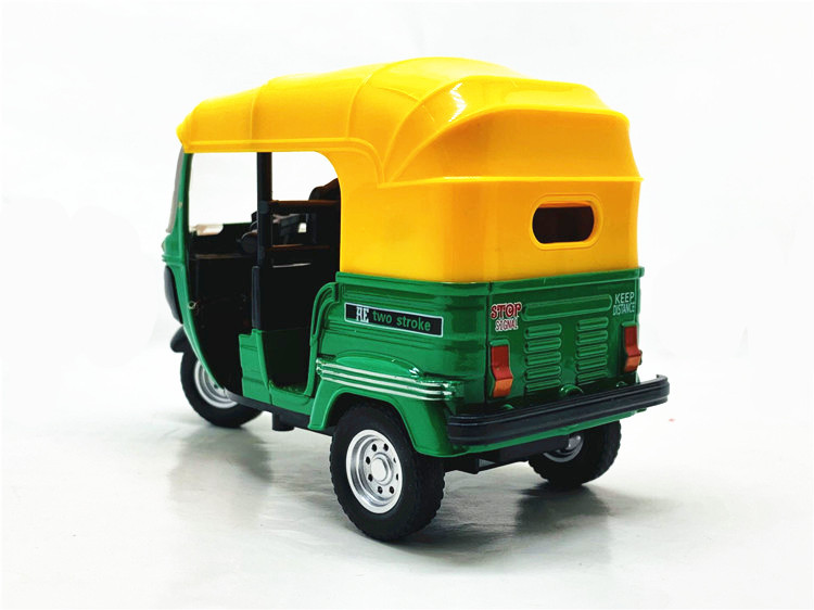 盒装1:14印度蹦蹦三轮车仿真合金小摩托车模型儿童玩具带声光回力