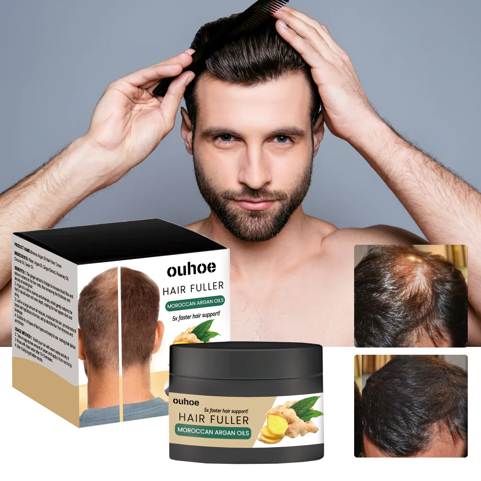 Ouhoe Nuts Oil Dense Hair Cream Scalp Massage Moisturizing Hair Root Soft Thick Hair Neck Cream