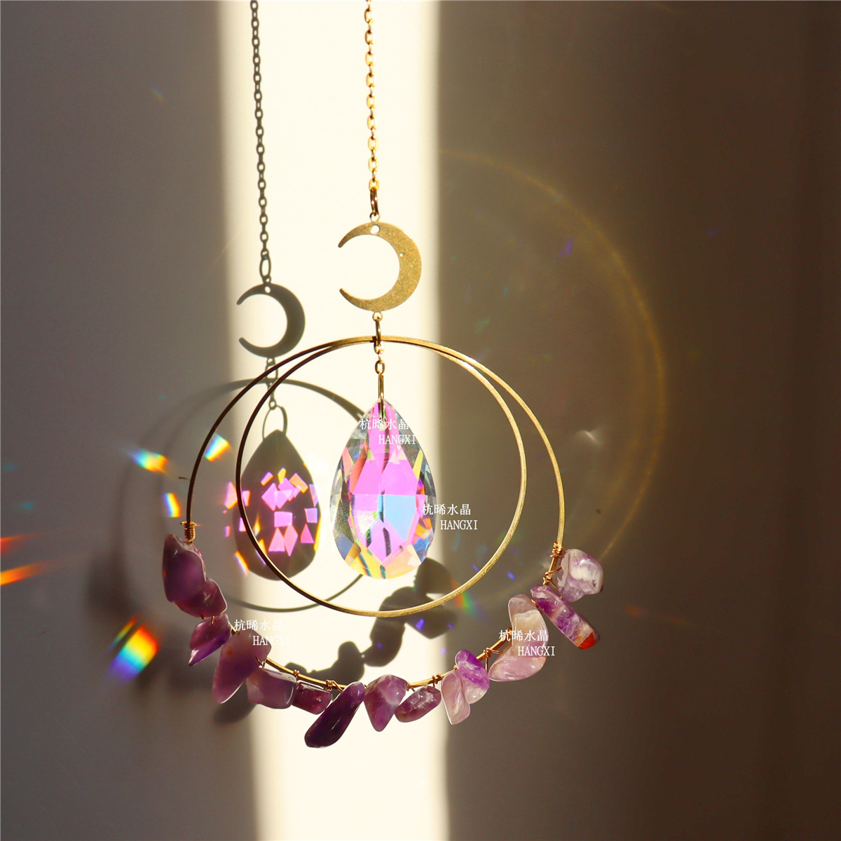 windchinme水晶风铃花园风铃石头风铃爱心风铃太阳捕手彩虹挂件