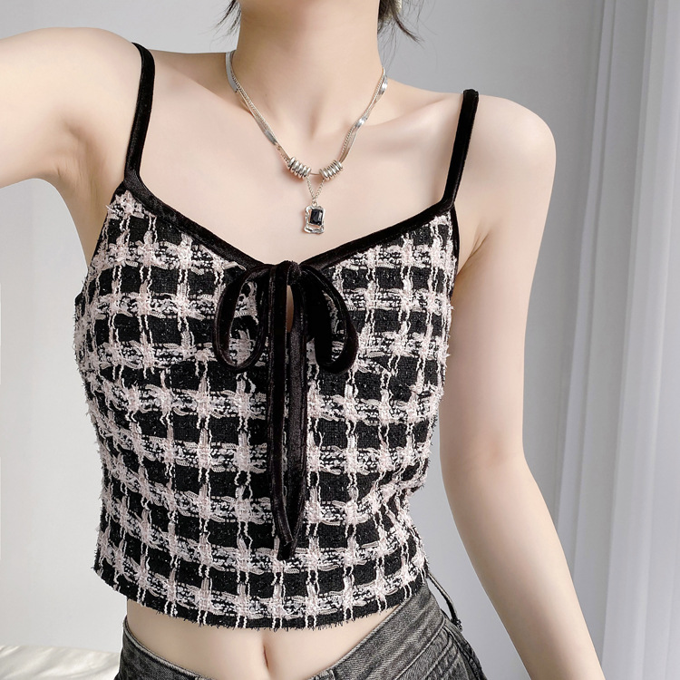 pink粉墨组合 小香风丝绒吊带背心女夏内搭泰式小众上衣