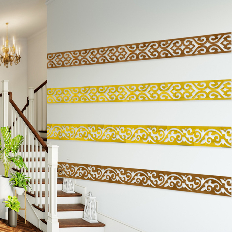 客厅吊顶立体背景墙腰线墙贴卫生间自粘亚克力镜面防水边框装饰条