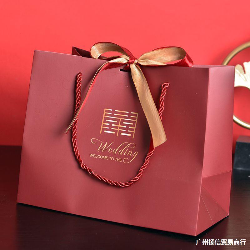 喜庆礼品袋红色手提袋喜糖袋伴手礼包装袋回礼袋通用袋子配丝带