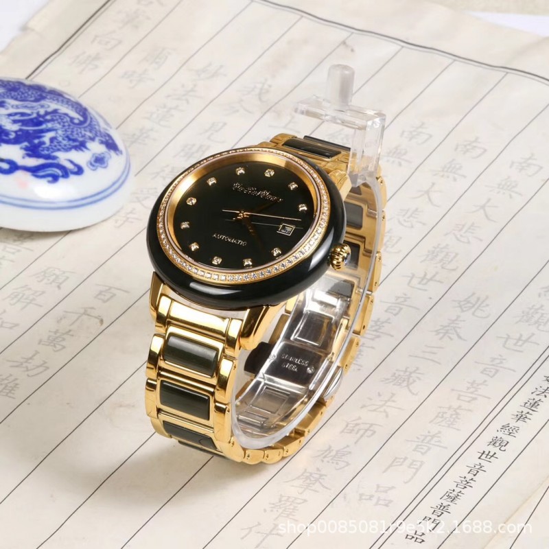 和田玉手表男女款机械表自动防水进口金表和田玉翡翠玉石情侣手表