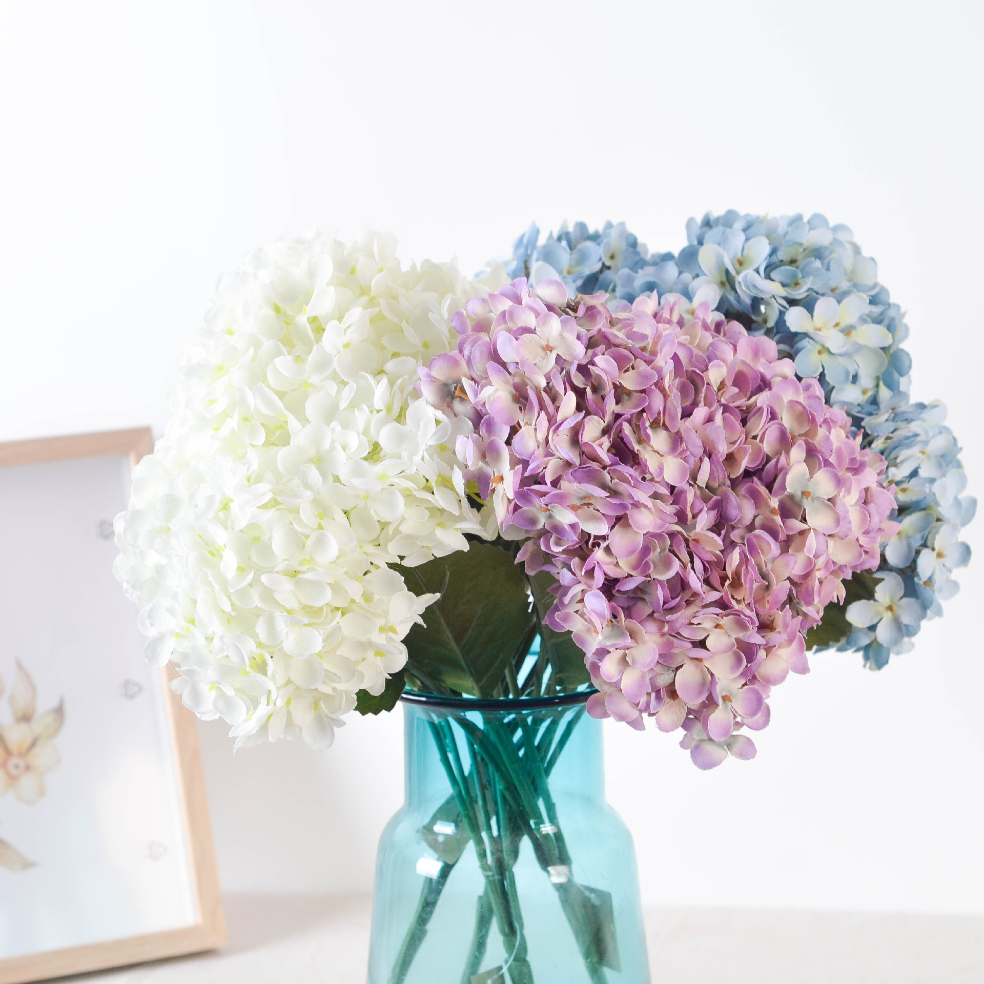 小清新仿真绣球花5头小绣花球 婚庆绣球仿真花绢花拱门路人造引花