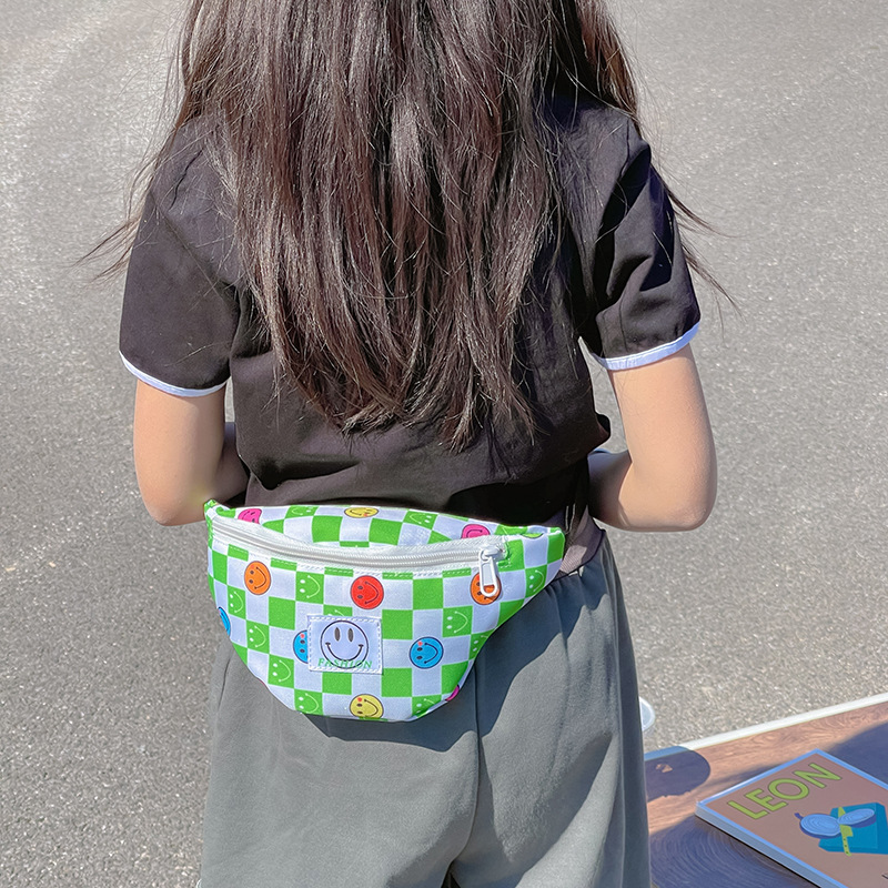 Children's Plaid Smiley Chest Bag 2022 Summer Fashion Princess Single-Shoulder Bag Female Personality Simple Princess Backpack