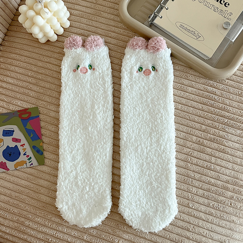 Winter Coral Fleece Sleeping Socks Thickened Warm Floor Socks Cute Cartoon Plush Socks No Lint Maternity Socks