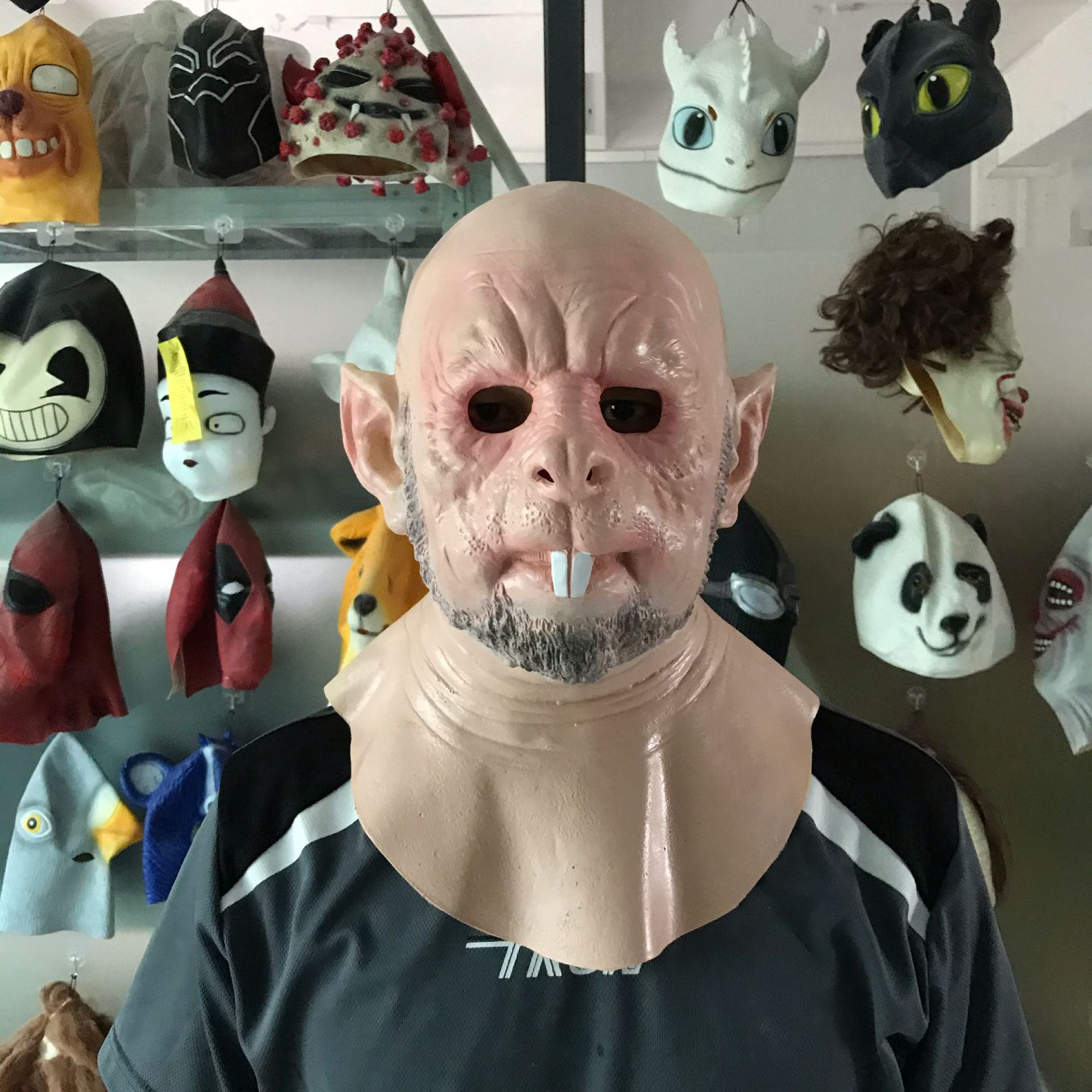2021新款万圣节血腥恐怖鼠人乳胶半身面具头套活动装扮道具