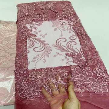 经典叶子亮片珠子绣花亮片网纱时装婚纱礼服珠管绣面料lace beade