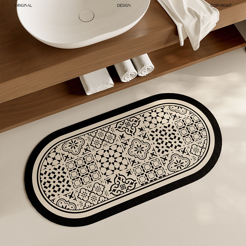 Retro Bathroom Three-Piece Floor Mat Diatom Mud Absorbent Pad Bathroom Non-Slip Floor Mat