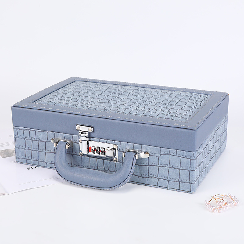 New Fashion Simple Portable Jewelry Box Creative Layered Compartment Casket Jewel Box Crocodile Pattern Pu Dustproof Storage Box