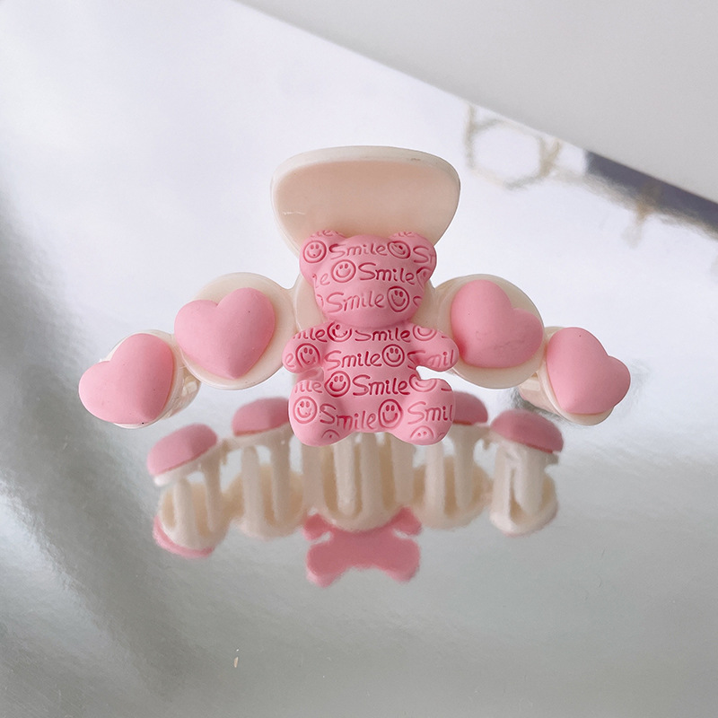 Fairy Peach Grip Korean Internet Celebrity Sweet Girl Updo Shark Clip Acrylic Pink Bear Barrettes