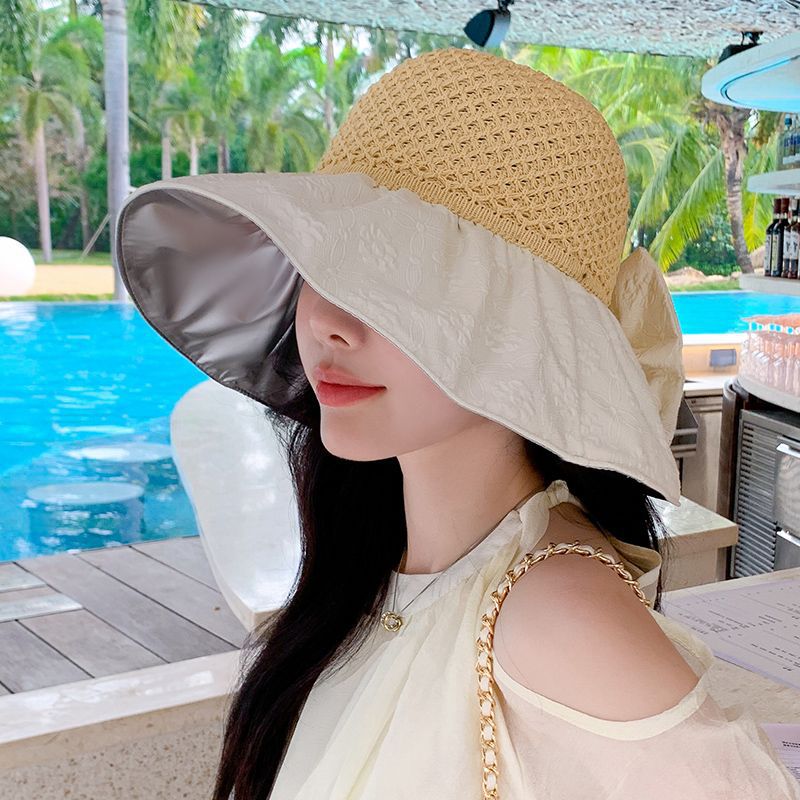 Hat Female Summer Sun Protection Uv Protection Fisherman Hat Cover Face Black Glue Sun Hat Breathable Big Brim Empty Top Hat