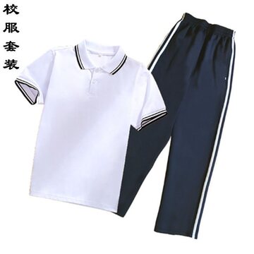 高中生校服套装夏季中学生宽松白色短袖恤两杠学院风班服两件套装