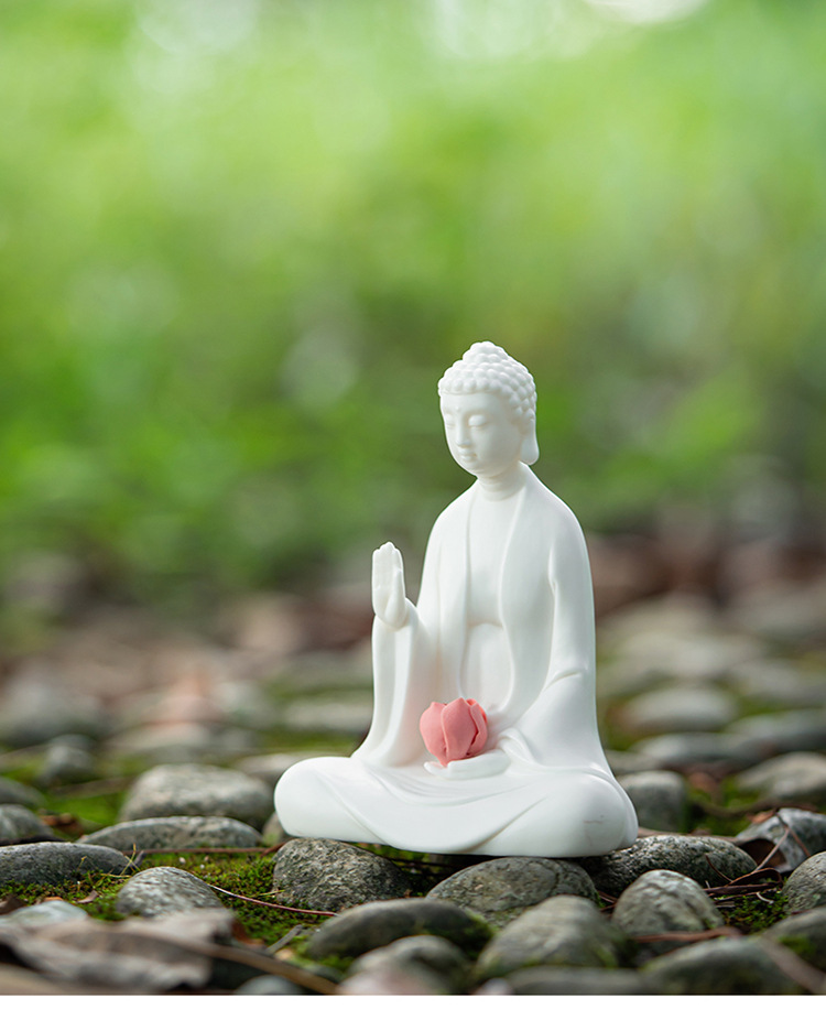 白瓷精品小如来汽车摆件禅意陶瓷手工小佛创意保平安车内装饰
