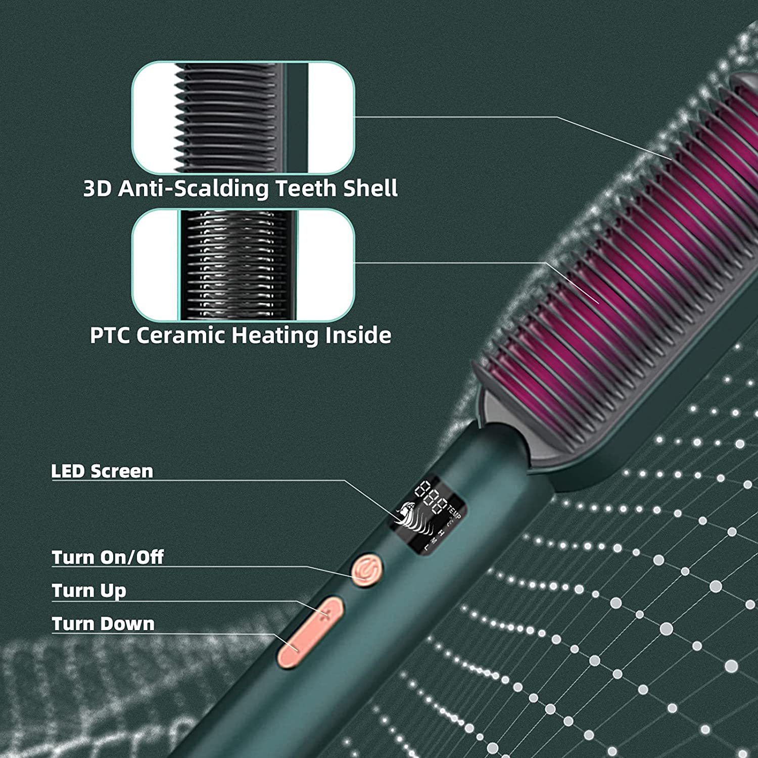 2021欧美新款负离子干湿两用直发梳电动直发器多功能美发造型工具