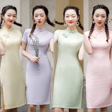 格子旗袍年轻款少女2021年春夏新款复古中国风日常可穿改良连衣裙